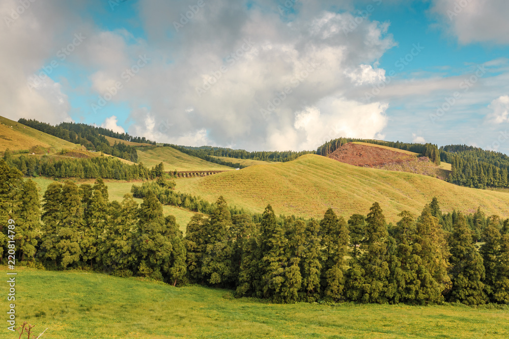 Obraz premium Wonderful hills and fields landscape in Sao Miguel, Azores Islands