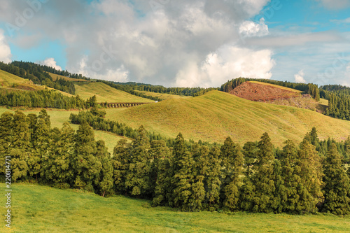 Fototapeta Naklejka Na Ścianę i Meble -  Wonderful hills and fields landscape in Sao Miguel, Azores Islands
