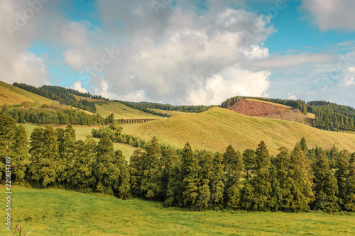 Wonderful hills and fields landscape in Sao Miguel  Azores Islands