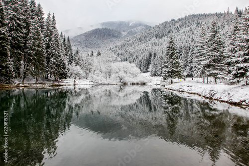 Winterland with water and snow