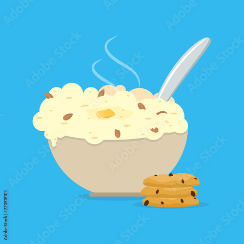 Healthy breakfast. Vector illustration. Oatmeals, oat flakes with milk.