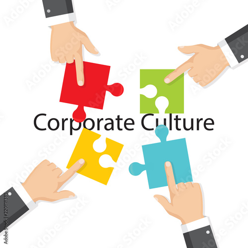 Puzzle, teamwork and unity and partnership. Vector illustration. Corporate culture business concept.