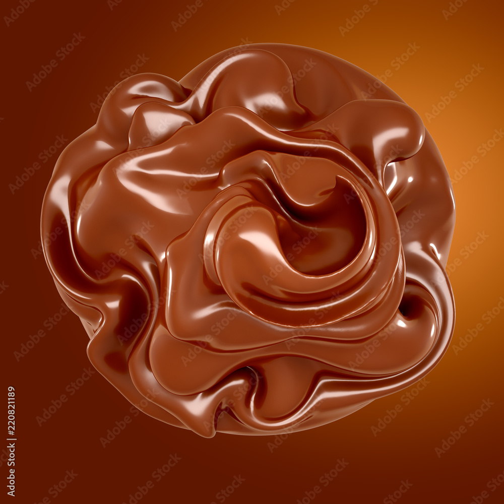 A splash of chocolate on a brown background. 3d illustration, 3d rendering. A splash of chocolate on a brown background. 3d illustration, 3d rendering.