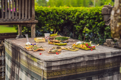 Balinese Hindu Offerings Called Canang. Canang sari is one of the daily offerings made by Balinese Hindus to thank the Sang Hyang Widhi Wasa in praise and prayer and can be seen everywhere in Bali photo