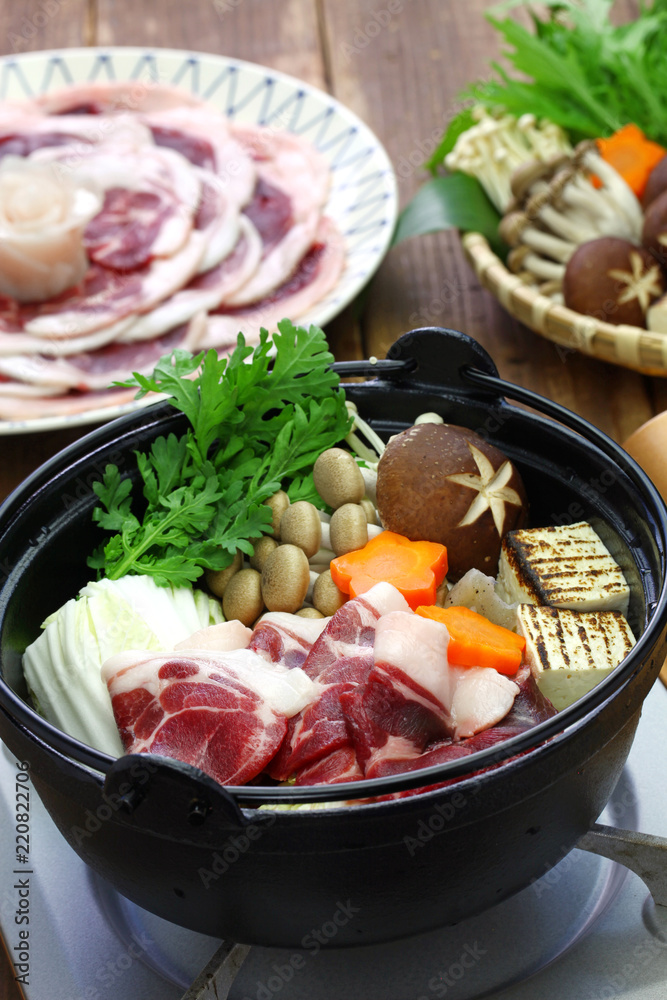 botan nabe, wild boar hot pot, japanese food
