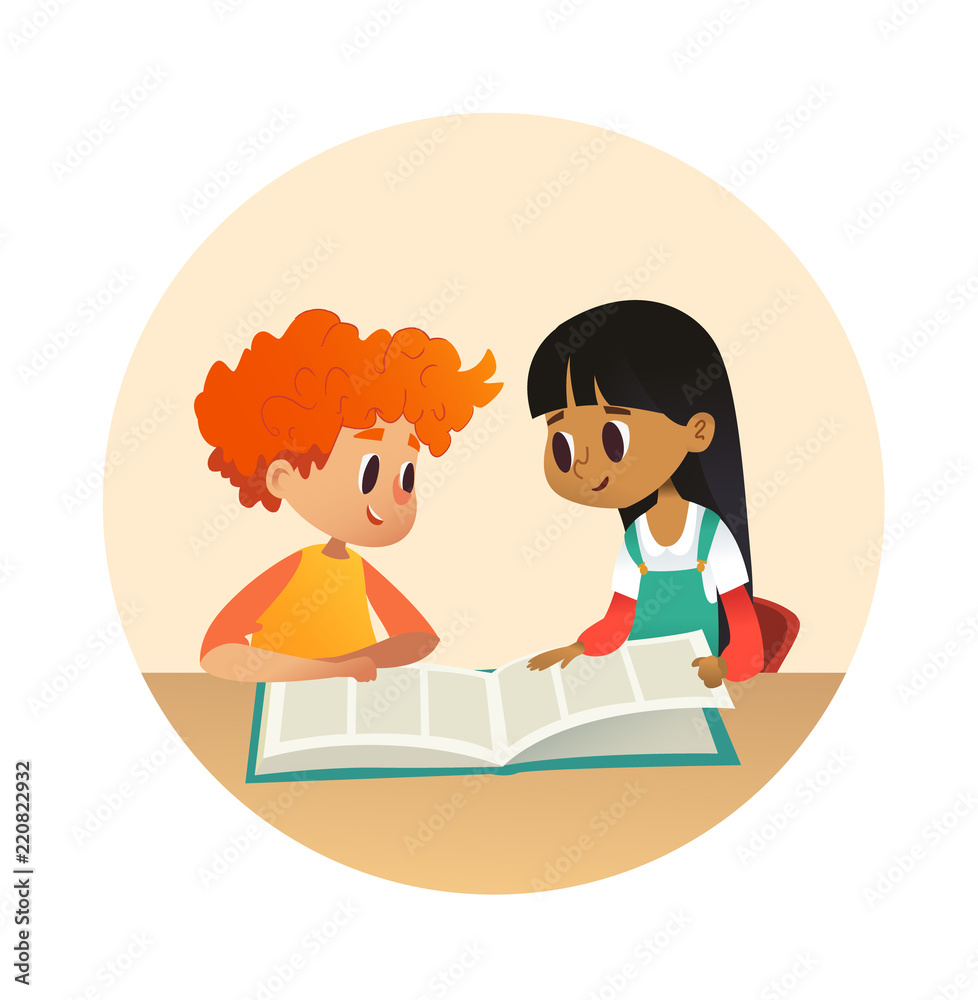 two children reading clipart