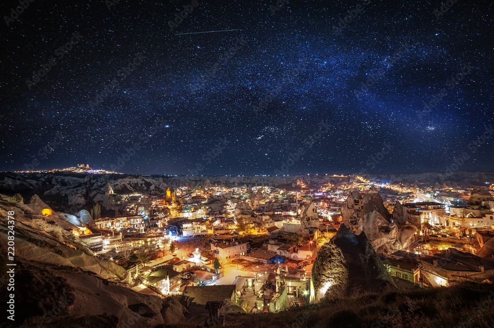 Beautiful view Goreme, Cappadocia, Turkey at night. Famous center of balloon fligths. Beautiful view Goreme, Cappadocia, Turkey at night. Famous center of balloon fligths.