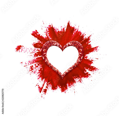 Glitter heart on red brushstrokes