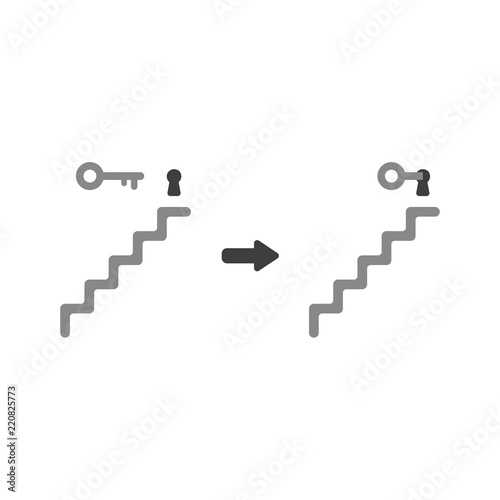 Vector icon concept of keyhole on top of stairs and key unlock