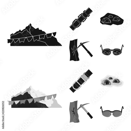 Vector design of alpinism and peak icon. Set of alpinism and camp vector icon for stock.