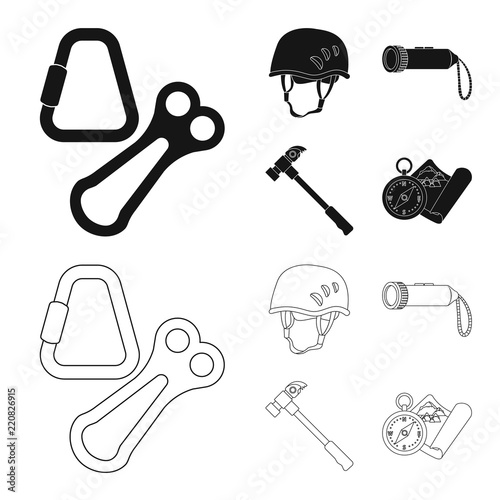 Vector illustration of alpinism and peak logo. Collection of alpinism and camp stock symbol for web.