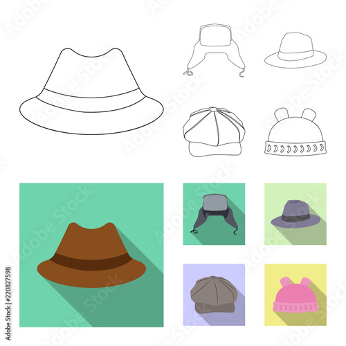 Vector design of headwear and cap icon. Set of headwear and accessory stock vector illustration.