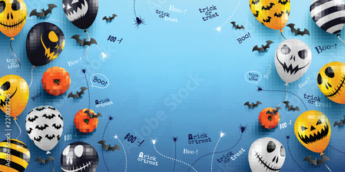 Halloween Blue Background with Halloween Ghost Balloons.Scary air balloons.Website spooky,Background or banner Halloween template.Vector illustration EPS10