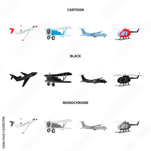 Isolated object of plane and transport symbol. Collection of plane and sky vector icon for stock.