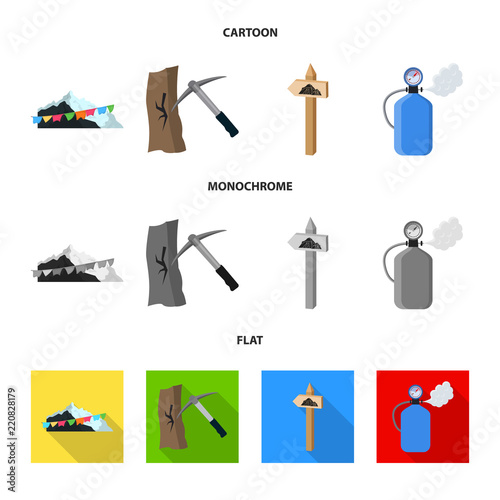 Isolated object of alpinism and peak sign. Collection of alpinism and camp stock symbol for web.