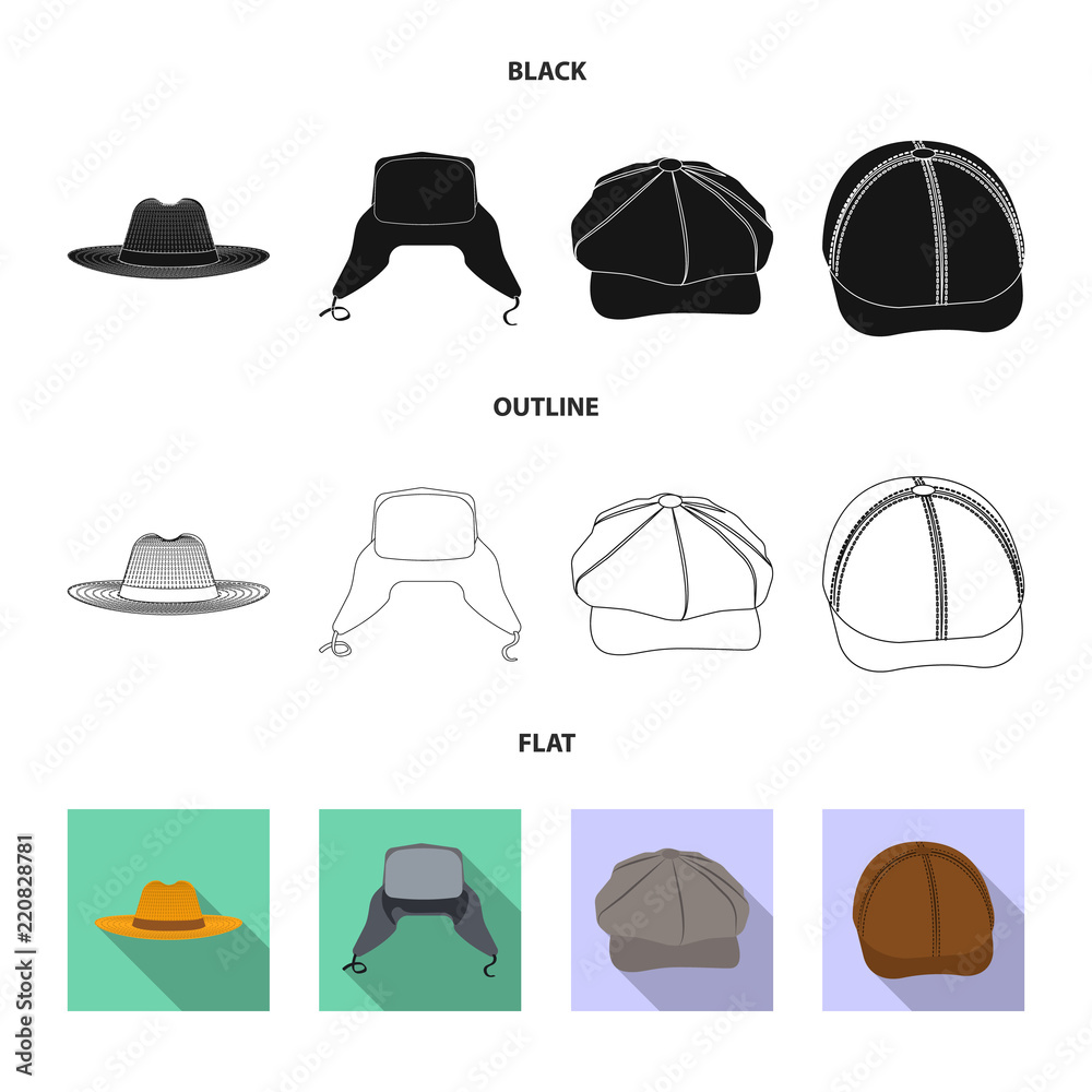 Vector illustration of headwear and cap symbol. Collection of headwear and accessory stock vector illustration. Vector illustration of headwear and cap symbol. Collection of headwear and accessory stock vector illustration.
