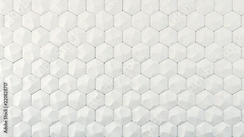 Fototapeta Naklejka Na Ścianę i Meble -  White geometric honeycomb hexagon background. 3d illustration, 3d rendering.