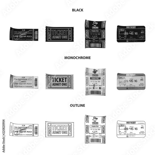 Isolated object of ticket and admission icon. Collection of ticket and event vector icon for stock.