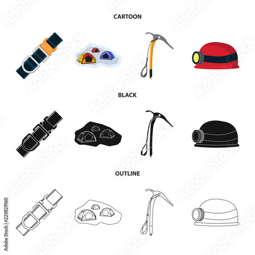 Vector design of alpinism and peak symbol. Set of alpinism and camp stock vector illustration.