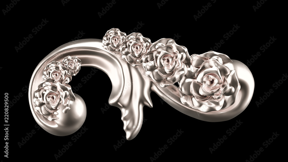 Beautiful element, gold, rose, stucco, ornament, frame. 3d illustration, 3d rendering. Beautiful element, gold, rose, stucco, ornament, frame. 3d illustration, 3d rendering.