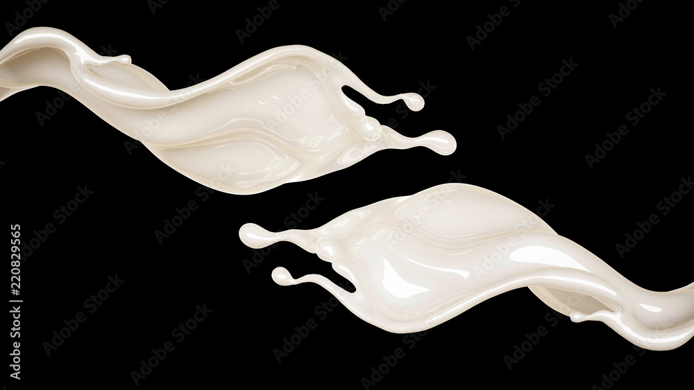Splash of thick white liquid on a black background. 3d illustration, 3d rendering. Splash of thick white liquid on a black background. 3d illustration, 3d rendering.