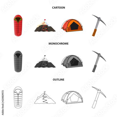 Vector design of alpinism and peak symbol. Set of alpinism and camp stock vector illustration.
