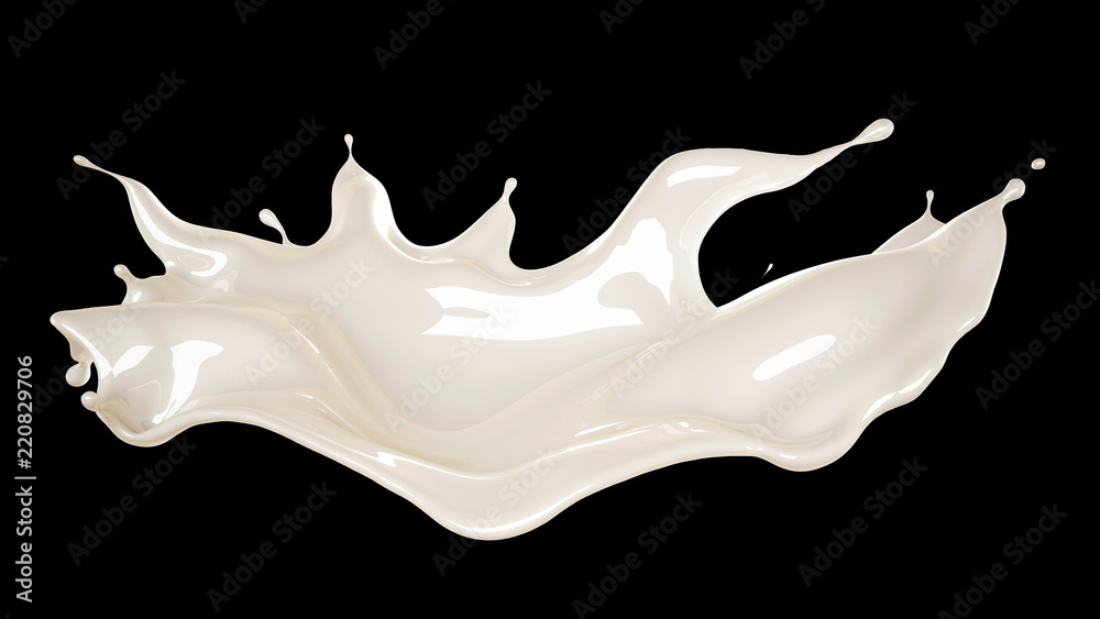 Splash of thick white liquid on a black background. 3d illustration, 3d rendering.