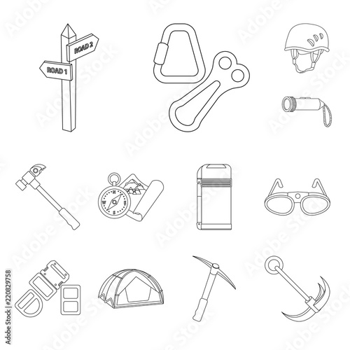 Vector design of alpinism and peak symbol. Collection of alpinism and camp stock vector illustration.
