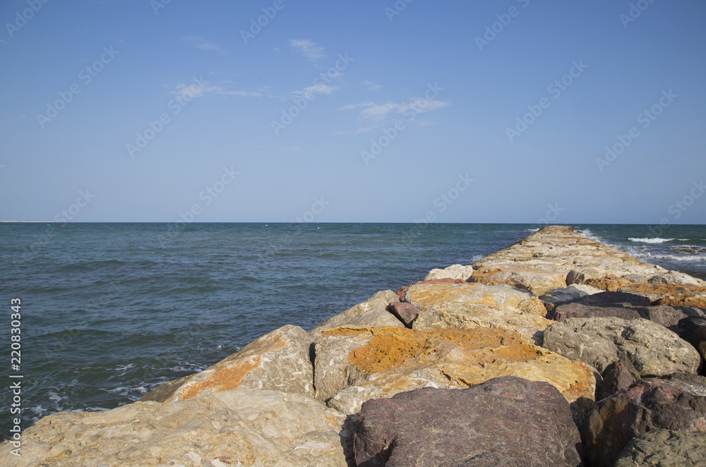 Paisaje, mar, costa, agua, piedras, azul, horizonte Paisaje, mar, costa, agua, piedras, azul, horizonte