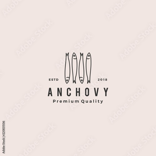 anchovy fish logo hipster vintage retro label emblem packaging vector icon seafood illustration
