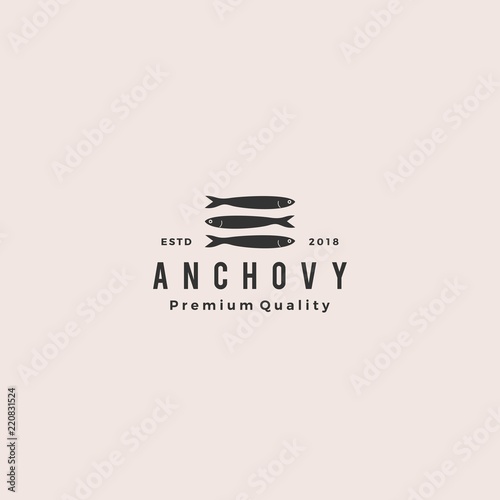 anchovy fish logo hipster vintage retro label emblem packaging vector icon seafood illustration