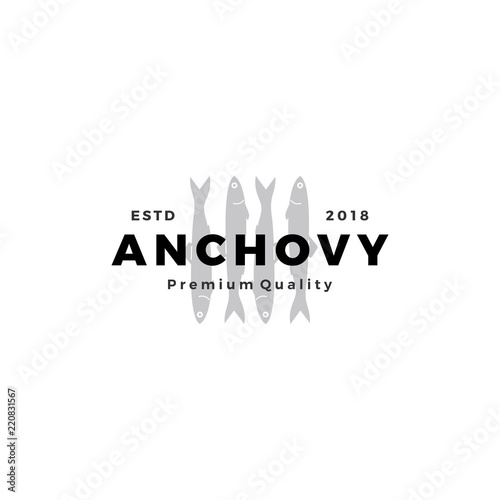 anchovy fish logo hipster vintage retro label emblem packaging vector icon seafood illustration