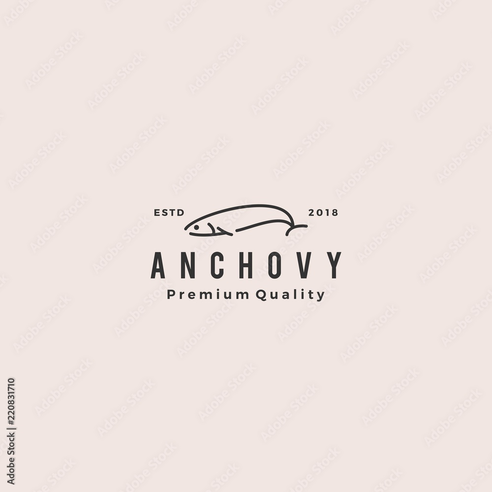 Obraz premium anchovy fish logo hipster vintage retro label emblem packaging vector icon seafood illustration