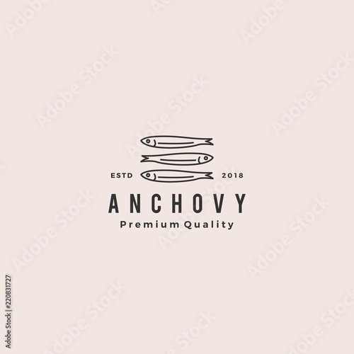 anchovy fish logo hipster vintage retro label emblem packaging vector icon seafood illustration