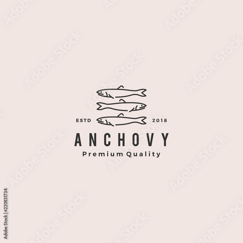 anchovy fish logo hipster vintage retro label emblem packaging vector icon seafood illustration