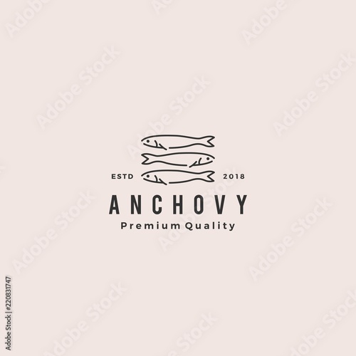 anchovy fish logo hipster vintage retro label emblem packaging vector icon seafood illustration