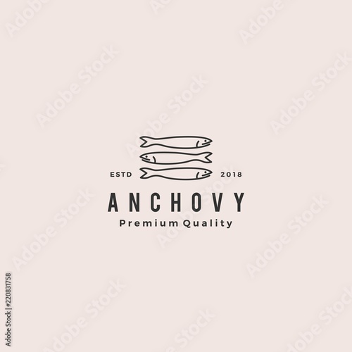 anchovy fish logo hipster vintage retro label emblem packaging vector icon seafood illustration