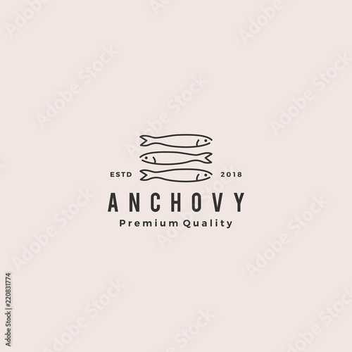 anchovy fish logo hipster vintage retro label emblem packaging vector icon seafood illustration