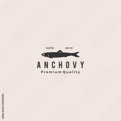 anchovy fish logo hipster vintage retro label emblem packaging vector icon seafood illustration