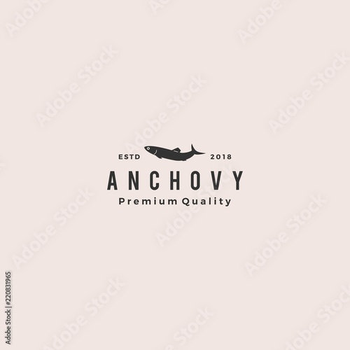 anchovy fish logo hipster vintage retro label emblem packaging vector icon seafood illustration