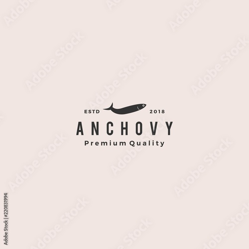 anchovy fish logo hipster vintage retro label emblem packaging vector icon seafood illustration