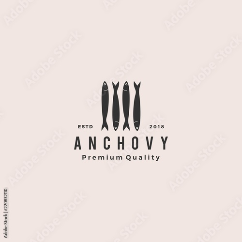 anchovy fish logo hipster vintage retro label emblem packaging vector icon seafood illustration