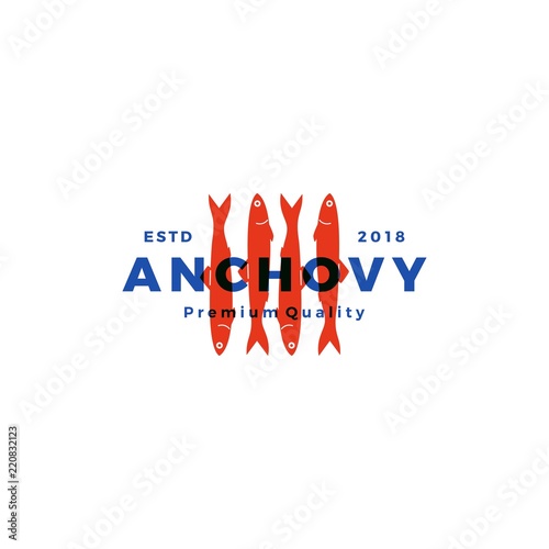 anchovy fish logo hipster vintage retro label emblem packaging vector icon seafood illustration