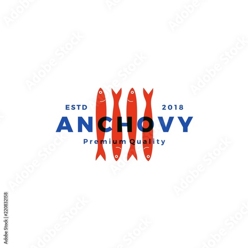 anchovy fish logo hipster vintage retro label emblem packaging vector icon seafood illustration