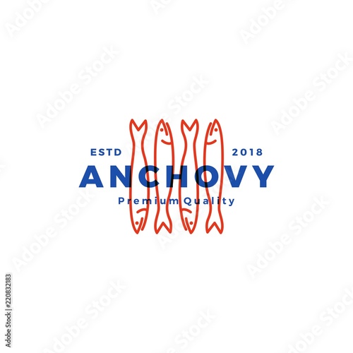 anchovy fish logo hipster vintage retro label emblem packaging vector icon seafood illustration