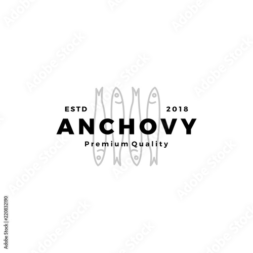 anchovy fish logo hipster vintage retro label emblem packaging vector icon seafood illustration
