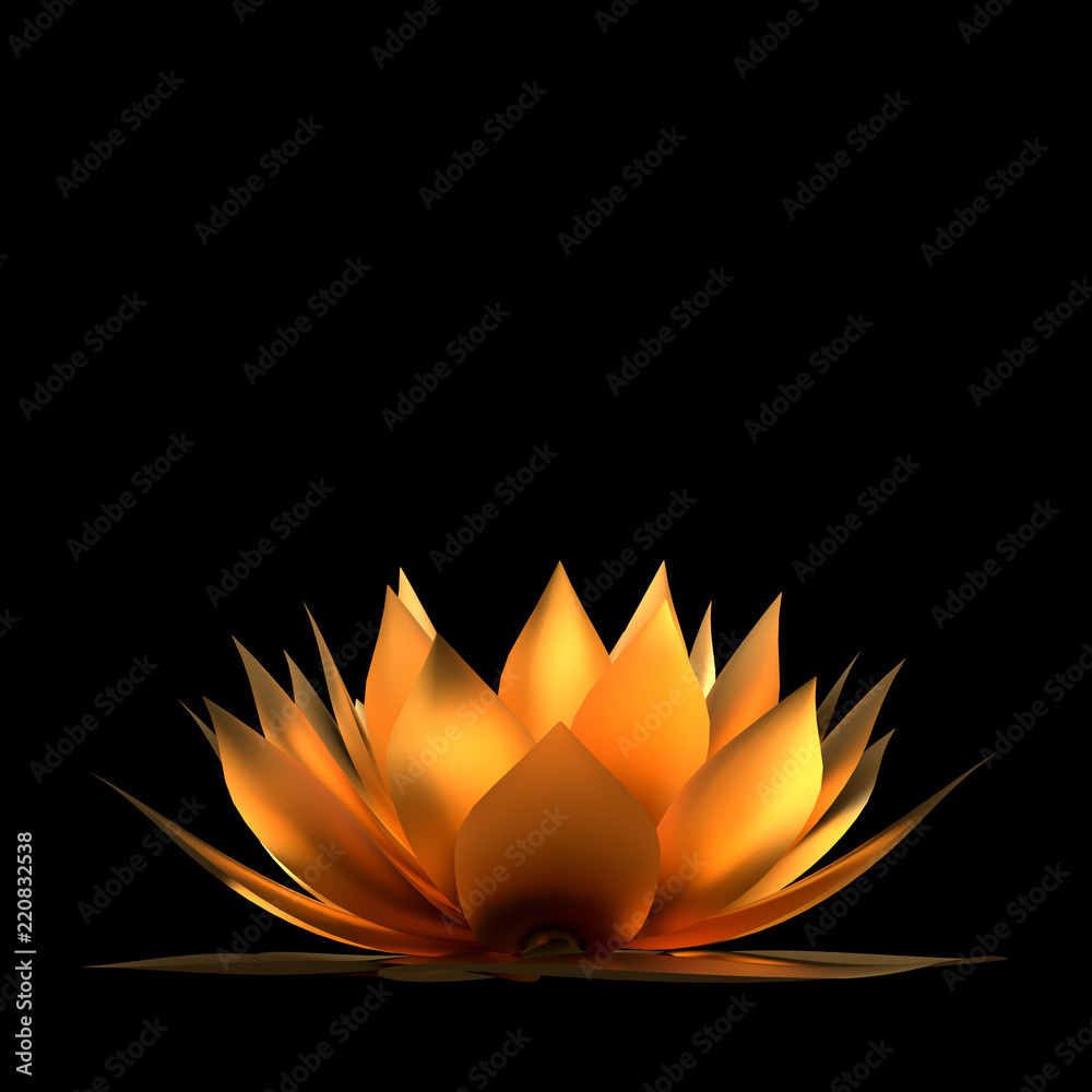 Gold flower paper and grass. 3d illustration, 3d rendering.