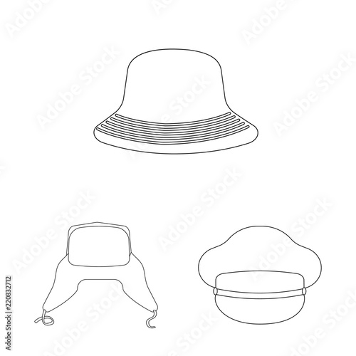 Vector illustration of headwear and cap logo. Set of headwear and accessory vector icon for stock.