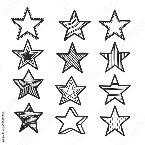 Set of star is draw by hand on tablet. Vector illustration.