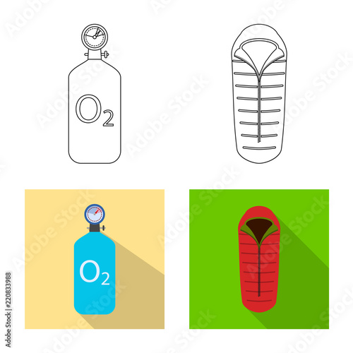 Vector illustration of alpinism and peak sign. Collection of alpinism and camp vector icon for stock.